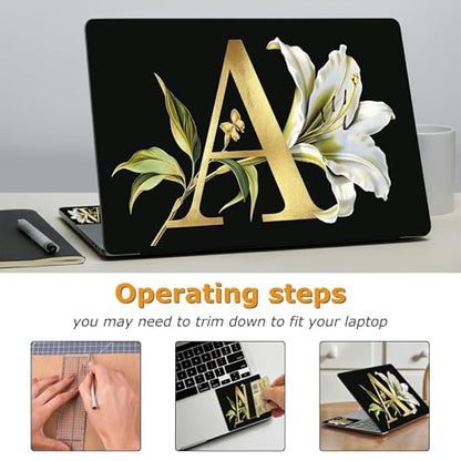 Universal Laptop Skin Sticker with 2 Wrist Pad Decals, 3-Piece Removable Vinyl Laptop Cover, Letter A Waterproof Anti-Scratch, Easy-Trim Fit for 13.3" 14" 15.6" Laptops - color: Letter A