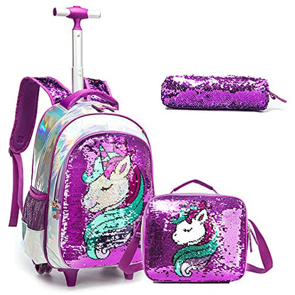 School Kids Rolling Backpack for Girls 3PCS With Trolley Wheeled Backpacks - color: Djs-zs