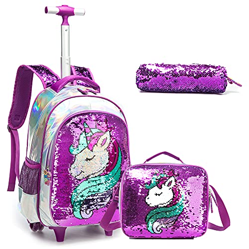 School Kids Rolling Backpack for Girls 3PCS With Trolley Wheeled Backpacks - color: Djs-zs