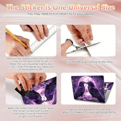 Laptop Skin Sticker Decal 12" 13" 13.3" 14" 15" 15.6",Waterproof Scratch Resistant Vinyl,Reusable Easy to Apply,for MacBook HP Dell Notebooks Netbooks Laptop,2 Wrist Pads,Crow Couple Purple - color: Crow Couple Purple