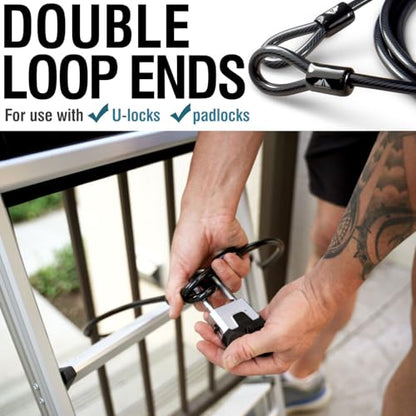 Security Steel Cable - 3/8 inch (10 mm) Thick (4', 7', 15', 20' or 30') Vinyl Coated Braided Steel Cable with Double Sealed Looped Ends for U-Lock, Padlock, Disc Lock (15 FT) - color: 15 FT