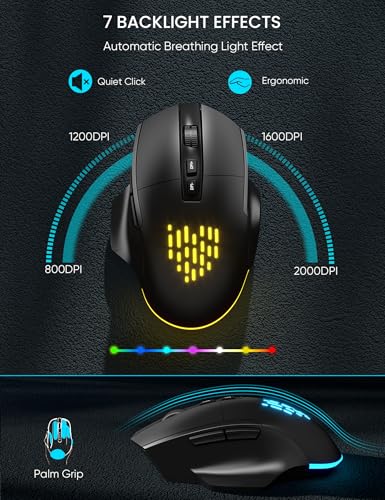 SABLUTE MA22 Pro Wireless Keyboard and Mouse Combo - Ergonomic Wave Keyboard with Soft Leather Wrist Rest, Phone Holder, Rechargeable, RGB Backlit Mouse, Full-Size Set for Windows/Mac/Computer - color: Black