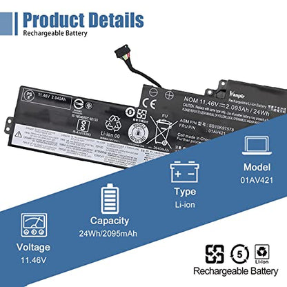 01AV421 T470 T480 Laptop Battery Replacement for Lenovo ThinkPad A475 A485 TP25 Series Notebook SB10K97578 01AV419 01AV420 01AV489 SB10K97576 SB10K97577 11.46V 24Wh 2095mAh 3-Cell - size: 9.80*3.58*0.33 inch 01AV421