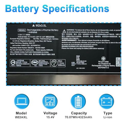 WE04XL N39857-005 Battery Replacement for HP X360 Spectre 14-EU 14-eu0098nf, Envy X360 16-AC 16-AD 2-in-1, Pavilion Plus 14-ew 14-ey 16-ab 16t-ab 14-ey0000 Series Notebook TPN-DB1Q 68Wh - size: 10.83*4.02*0.24inch WE04XL