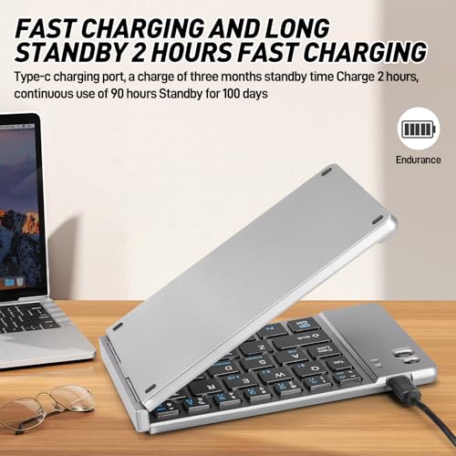 Mini Rechargeable Foldable Bluetooth Keyboard and Mouse Combo, Portable (Sync Up to 3 Devices), Ultra-Slim Travel Folding Keyboard for iPhone iPad Mac Android Windows iOS(Grey) - color: grey