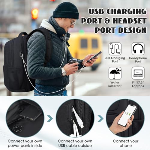Travel Laptop Backpack, 17 Inch Extra Large Laptop Backpack with USB Charging Hole 45L Anti Theft Travel Backpack Water Resistant College Business Computer Bag Fit 17.3 Inch Laptop for Men Women Black - color: Black