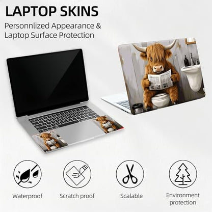 Funny Cow Reading on Toilet Universal Laptop Skin Sticker 3PCS, Protective Decal Trim-to-Fit 11.6" 13.3" 14" 15.6" Laptop Vinyl Cover, Removable Anti-Scratch Computer Decal Protector - color: Funny Cow Reading on Toilet