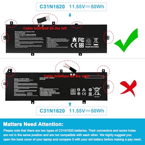 Futurebatt C31N1620 Laptop Battery Replacement for Asus Zenbook U4100 U4100U U4100UQ UX430U UX430U UX430UQ UX3400 UX3400U UX430UQ-GV015T Series 0B200-02370000 C31POJH BX430 BX430UA - size: C31N1620 12.1 4.9 0.7 in