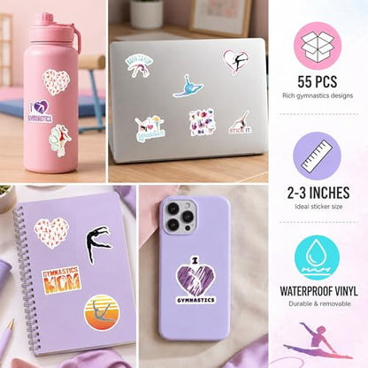 DETICKERS Gymnastics Stickers for Girls Teen Gymnasts 55 PCS Waterproof Vinyl Sports Stickers Gifts - style: Gymnastics