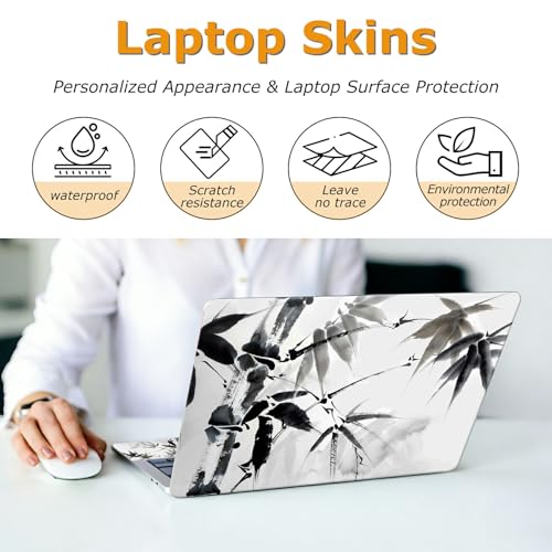 Universal Laptop Skin Sticker with 2 Wrist Pad Decals, 3-Piece Removable Vinyl Laptop Cover, Black Bamboo Waterproof Anti-Scratch, Easy-Trim Fit for 13.3" 14" 15.6" Laptops - color: Black Bamboo