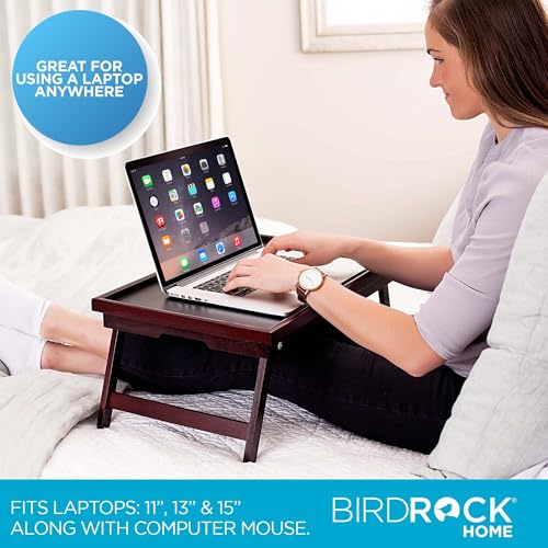 BIRDROCK HOME Bamboo Lap Tray with Black Top - Adjustable Laptop Desk - Foldable Breakfast Serving Tray - Work from Bed or Couch - Portable Laptop Stand w/Tilt Positions - Durable and Stylish Lapdesk