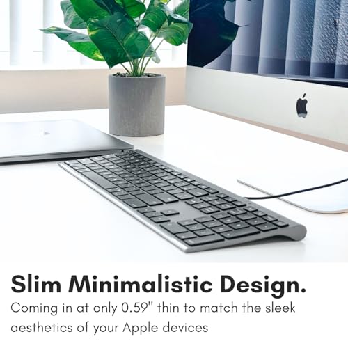 Macally Wired Keyboard for Mac (Upgraded Dual USB A + C Plug) - USB C Keyboard - Ultra Slim, 20 Shortcuts, 110 Scissor Keys - Compatible with Apple MacBook Pro/Air, Mac mini, iMac, iPad - Space Gray - color: Space Gray