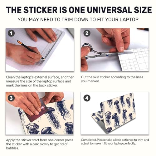 3Pcs Laptop Skin Sticker Decal Jellyfish PVC Laptop Sticker Fits for 12-16 Inch Notebook Waterproof Ocean Abstract line Drawing Universal Notebook PC Personalized Protector Gift - style: jellyfish