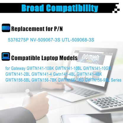 NV-509067-3S Laptop Battery Replacement for Gateway GWTN141-10BK GWTN141-10BL GWTN141-10GR GWTN141-4 Gwtn141-4BL GWTN141-4BK GWTN156-5BL GWTN141-2BL 5376275P UTL-509068-3S 11.4V 51.3Wh - size: 9.25*5.32*0.23 inch NV-509067-3S