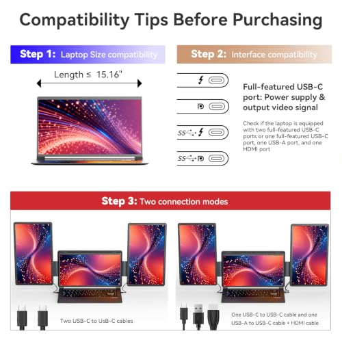 LXU 16" 1200P Laptop Screen Extender Monitor Portable | Detachable Triple Extended Monitor, Plug n Play for 12~16.5" Laptops, Black, S9G - size: 16" Screen Extender