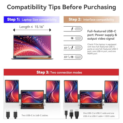 LXU 16" 1200P Laptop Screen Extender Monitor Portable | Detachable Triple Extended Monitor, Plug n Play for 12~16.5" Laptops, Black, S9G - size: 16" Screen Extender