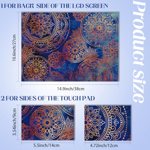SUPERDANT 3Pcs Laptop Notebook Skin Sticker Mandala Pattern Decal 15x10.6inch Universal Size Trimmable PVC Cover for 12 to 15.6 Inch Laptop Personalization Boho Blue Gold