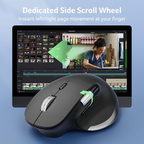 Acer Ergonomic Mouse Wireless Rechargeable with Side Scroll for Laptop/Mac | Bluetooth Computer Mouse (BT5.2+2.4GHz) with 8 Buttons, Medium to Large Sized Hands, Office USB Mice, 4800 DPI
