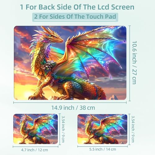 Universal Laptop Skin Decal, 3-Piece Vinyl Protector for 12 13 14 15.6" Notebook, Waterproof Anti-Scratch, Easy Trim & Bubble-Free Finish, Rainbow Dragon - color: Rainbow Dragon