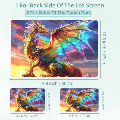 Universal Laptop Skin Decal, 3-Piece Vinyl Protector for 12 13 14 15.6" Notebook, Waterproof Anti-Scratch, Easy Trim & Bubble-Free Finish, Rainbow Dragon - color: Rainbow Dragon
