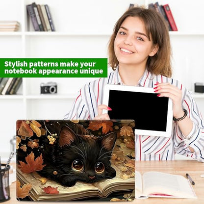 Laptop Skin Sticker Decal, Universal Protective Cover Fit 12 13 14 15.6 Inch Notebook, Reusable Water-Resistant Vinyl Decal w/ 2 Wrist Pads for Business Travel Office, Black Cat Maple Leaf - color: Black Cat Maple Leaf