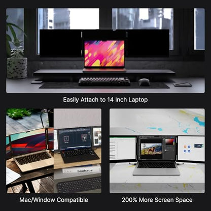 14" Pro Triple Laptop Glass Screen Extender, Dual 14" 2k Portable Monitors, 144Hz, 100% DCI-P3, 500 Nits, Aluminum Finish for 14" MacBook Pro & Windows, for Gaming, Creators, & Professional | Dual 14-inch 2K monitors, 144Hz refresh rate, 100% DCI-P3, 500-