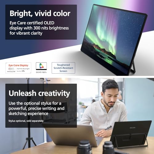 RICOH 150 Portable 15.6" Vivid OLED 350nit Lightweight Display Monitor and Touchscreen w/Dual Speakers - for Laptop, Desktop, Mac, PC - style: RICOH 150