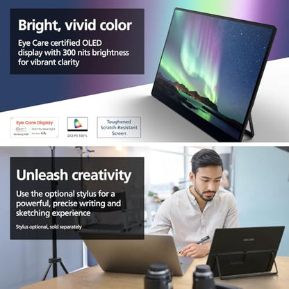 RICOH 150 Portable 15.6" Vivid OLED 350nit Lightweight Display Monitor and Touchscreen w/Dual Speakers - for Laptop, Desktop, Mac, PC - style: RICOH 150