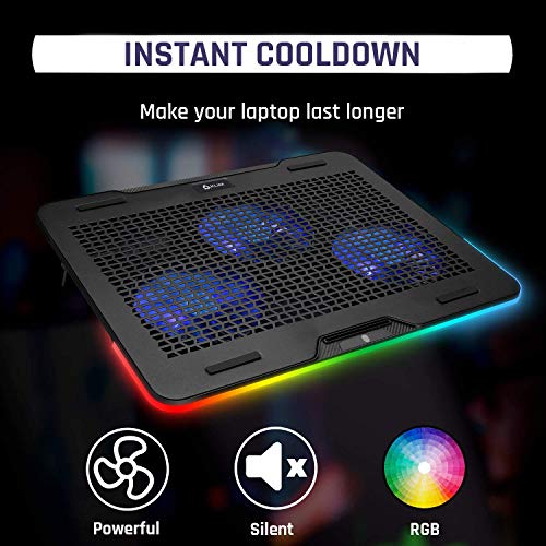 KLIM Aurora + Laptop Cooling Stand with RGB backlighting + 11" - 17" + Gaming Laptop Cooling Pad for Desk + USB Powered Fan + Stable and Sturdy Aluminum Build + Compatible Mac and PS4 + New