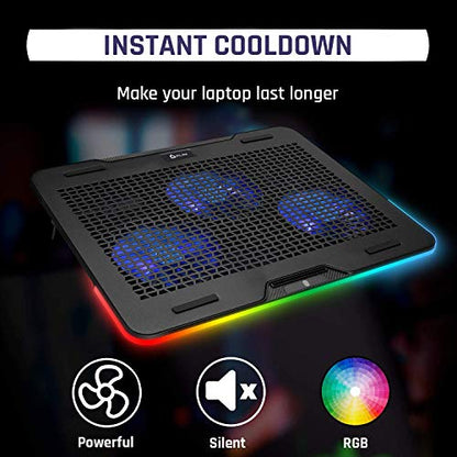 KLIM Aurora + Laptop Cooling Stand with RGB backlighting + 11" - 17" + Gaming Laptop Cooling Pad for Desk + USB Powered Fan + Stable and Sturdy Aluminum Build + Compatible Mac and PS4 + New