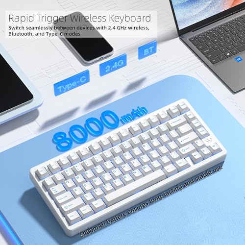 Womier SK75 TMR Keyboard Gaming 75% Hall Effec,Wireless Mechanical Keyboard | Rapid Trigger Custom Magnetic Switches Keyboards with 8000 Hz Hot Swap, BT/2.4G/USB-C for Mac Windows Linux,White-Aluminum - color: White