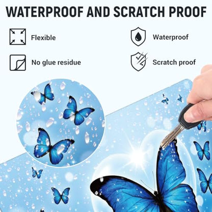 3Pcs Blue Butterfly Laptop Skin Sticker Universal Removable Vinyl Stickers Fits for 12.1 13 14 15.6 16 Inch Waterproof Notebook Decal Cover Gift - color: blue