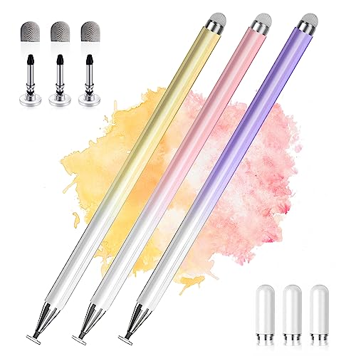 Stylus Pens for Touch Screens, 2 in 1 High Precision Universal Stylus Pen for iPad Compatible with Apple, iPhone, iPad, Android, Samsung Tablets, Phones, 3 Pack-Pink, Purple, Yellow - color: Pink, Pink, Purple