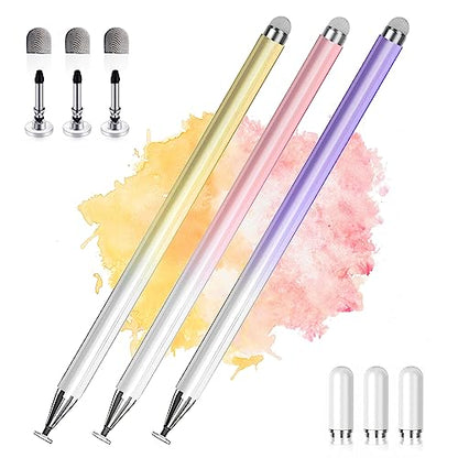 Stylus Pens for Touch Screens, 2 in 1 High Precision Universal Stylus Pen for iPad Compatible with Apple, iPhone, iPad, Android, Samsung Tablets, Phones, 3 Pack-Pink, Purple, Yellow - color: Pink, Pink, Purple