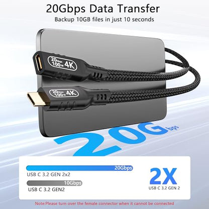 USB c Extension Cable 16.5ft/5M, USB c Long Charging 100w PD Fast Charging Cable,USB c Video Extension 4k Monitor Cable,USB c Male to USB c Female Cable,20gbps USB c 3.2 Extension Cable. - size: 20Gbps data transfer cable 16.5FT