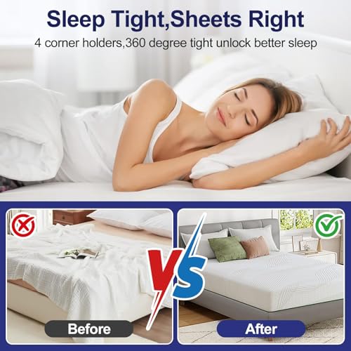 Bed Sheet Holder for Corners, New Upgrade Bed Sheet Grippers Dual-Side Lock Design, 4Pcs Bed Sheet Holders Heavy Duty Sheet Clips Fitted All Mattress Sizes, Lock Sheet Holders Keep Firm (White)