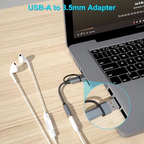 USB-C 3.5mm Audio Adapter with Type-A Converter, TRRS Headphone Jack & Mic | 2-in-1 USB-A & USBC to 1/8" AUX Cable Dongle for iPhone 17/16/15,iPad Pro/Air/Mini,Samsung Galaxy,MacBook,PC,Laptop,Headset