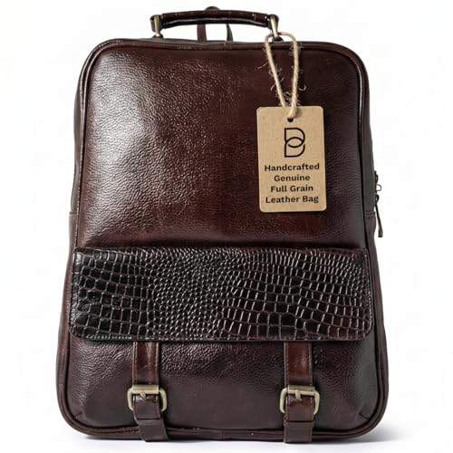 15.6" Luxury Burgundy Leather Laptop Backpack for Men & Women. Leather Bag for Professional Use in Office & Business - color: Burgundy