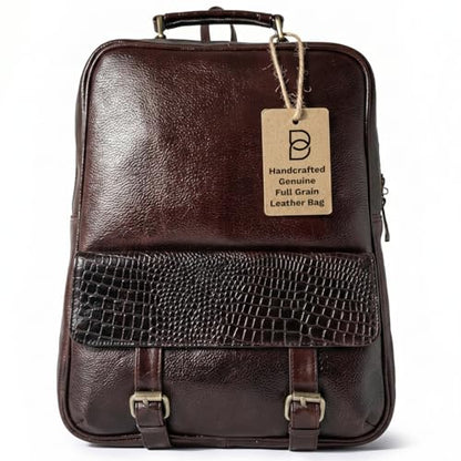 15.6" Luxury Burgundy Leather Laptop Backpack for Men & Women. Leather Bag for Professional Use in Office & Business - color: Burgundy