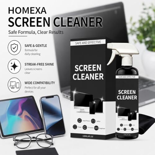 Screen Cleaner Spray and Microfiber Cloth Kit,120ml/4 fl oz Screen Cleaner Spray and Wipe for TV, Laptop, Computer, Phone, Tablet, Car, Electronic Devices - color: 120ML Black Set