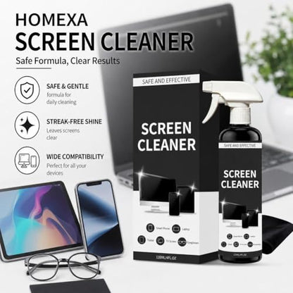 Screen Cleaner Spray and Microfiber Cloth Kit,120ml/4 fl oz Screen Cleaner Spray and Wipe for TV, Laptop, Computer, Phone, Tablet, Car, Electronic Devices - color: 120ML Black Set
