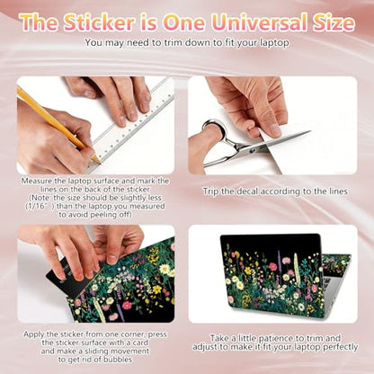 Laptop Skin Sticker Decal 12" 13" 13.3" 14" 15" 15.6",Waterproof Scratch Resistant Vinyl,Reusable Easy to Apply,for MacBook HP Dell Notebooks Netbooks Laptop,2 Wrist Pads,Black Wildflower - color: Black Wildflower