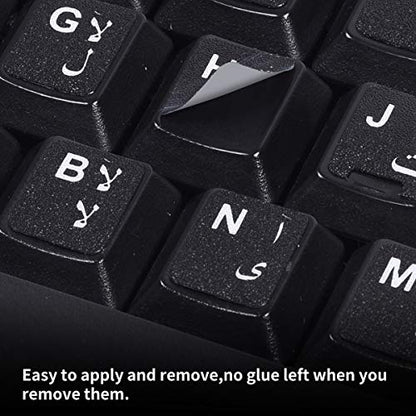 2PCS Arabic Keyboard Stickers, Arabic-English Keyboard Letters Replacement Stickers Black Background with White Font for Computer Laptop Notebook Desktop, Matte Keyboard Alphabet Stickers - color: Arabic