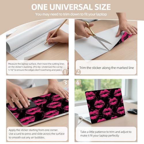 Universal Laptop Skin Sticker for 12/13/14/15.6 Inch Laptops, Reusable Vinyl Laptop Decal Cover, Waterproof Scratch Resistant Notebook Skin with 2 Wrist Pads,Hot Pink Lips Kiss - color: Hot Pink Lips Kiss