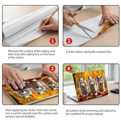 Universal Laptop Skin Sticker Decal, 12"-15.6" Aesthetic Vinyl Wrap, Autumn Wolves Waterproof Notebook Cover Art Protector for MacBook HP Dell Lenovo, Fits 13" 14" 15" 15.6" - color: Autumn Wolves