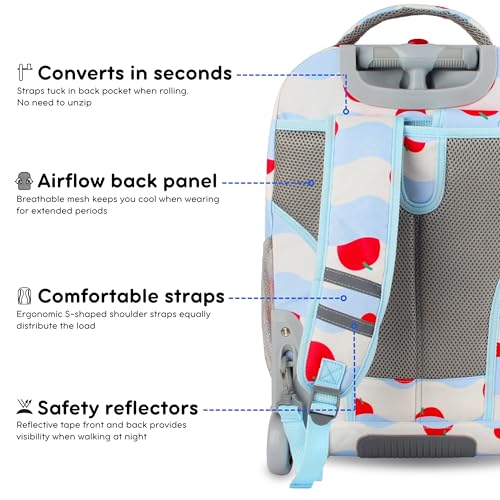 J World Sundance Laptop Rolling Backpack for Girls Boys. Roller Bookbag with Wheels, 20 Inch, Floating Apple - color: Floating Apple