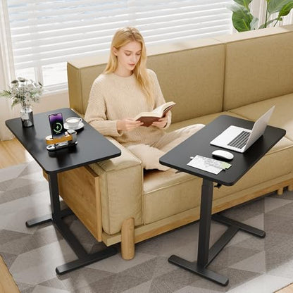 YESHOMY Adjustable Bedside Table with Wheels, Phone Stand, Cup Holder and Headphone Hook, Adjustable Height Side Table, Hospital and Home Use, Black - color: Black, size: 27.5 Inch