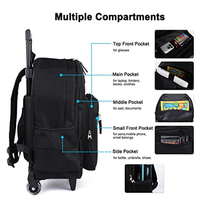 Tilami Rolling Backpack 18 inch Double Handle Wheeled Boys Girls Travel School Children Luggage Toddler Trip - color: Black