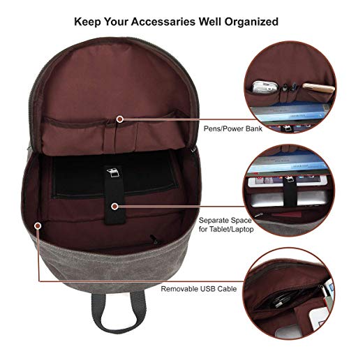 Canvas Laptop Backpack, Waterproof School Backpack With USB Charging College - color: Gray