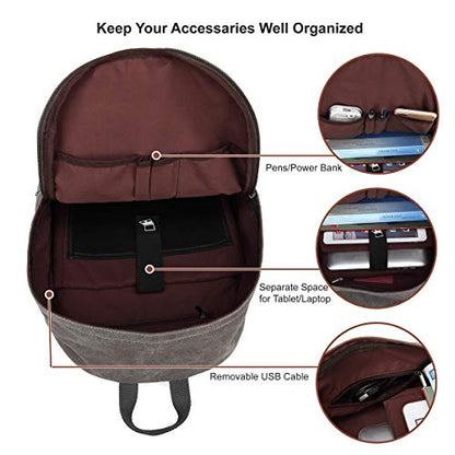 Canvas Laptop Backpack, Waterproof School Backpack With USB Charging College - color: Gray